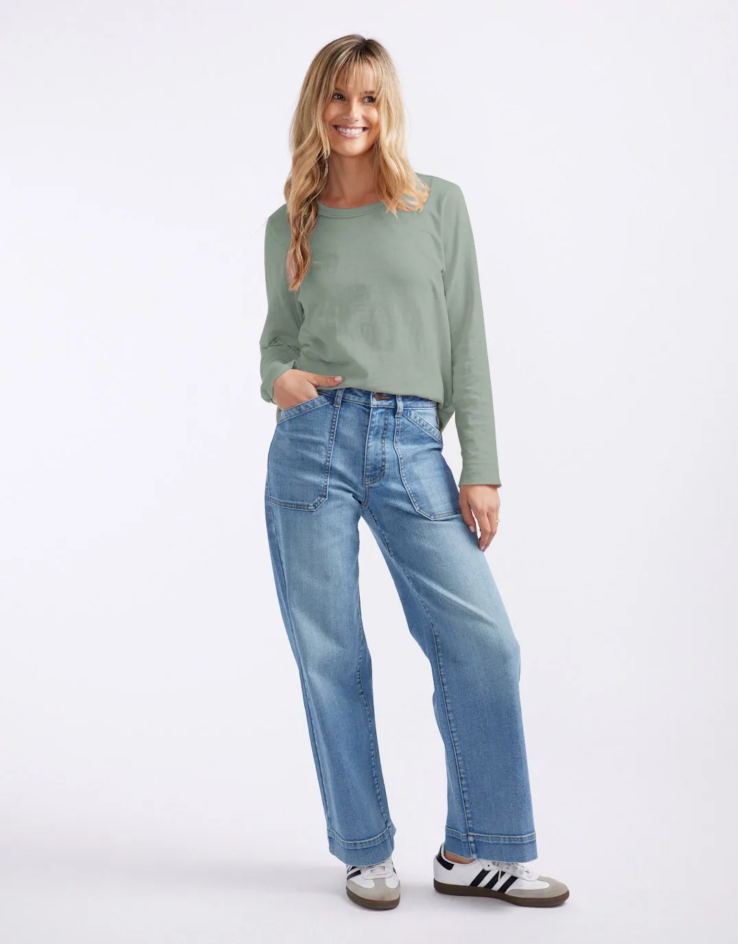 Essential Scoop Hem Long Sleeve T-shirt - Sage sold by White & Co product image thumbnail 2