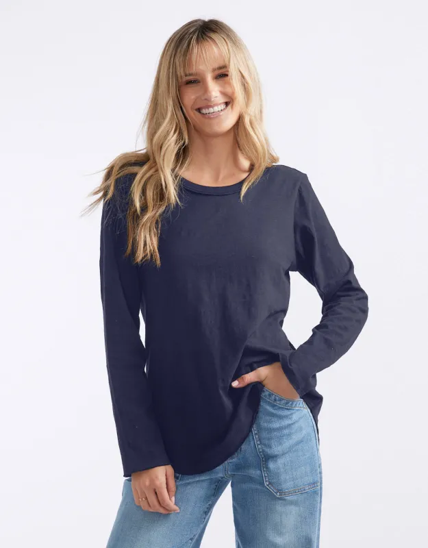 Essential Scoop Hem Long Sleeve T-shirt - Navy sold by White & Co
