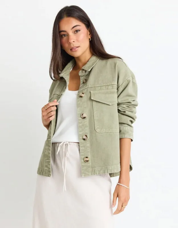 Echo Patch Pocket Denim Jacket - Khaki sold by White & Co