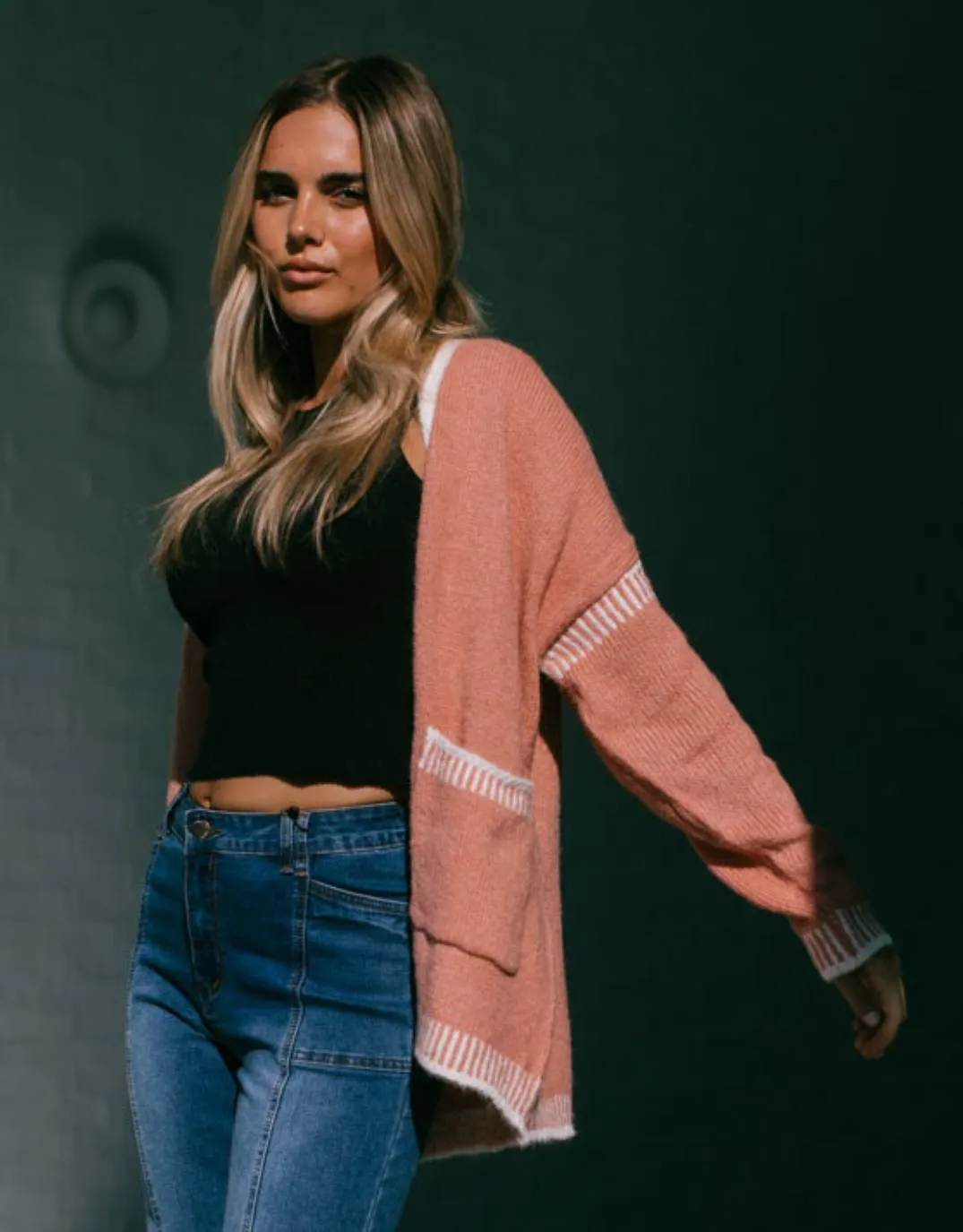 Billie Contrast Stitch Cardigan - Soft Rust/Winter White sold by White & Co product image thumbnail 4