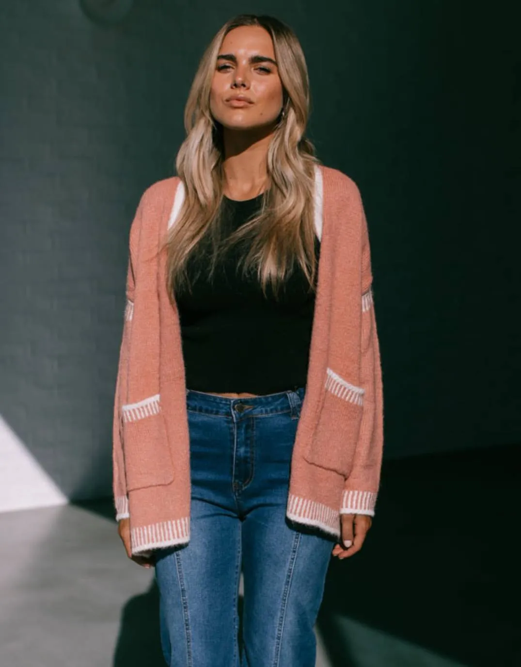 Billie Contrast Stitch Cardigan - Soft Rust/Winter White sold by White & Co product image thumbnail 5