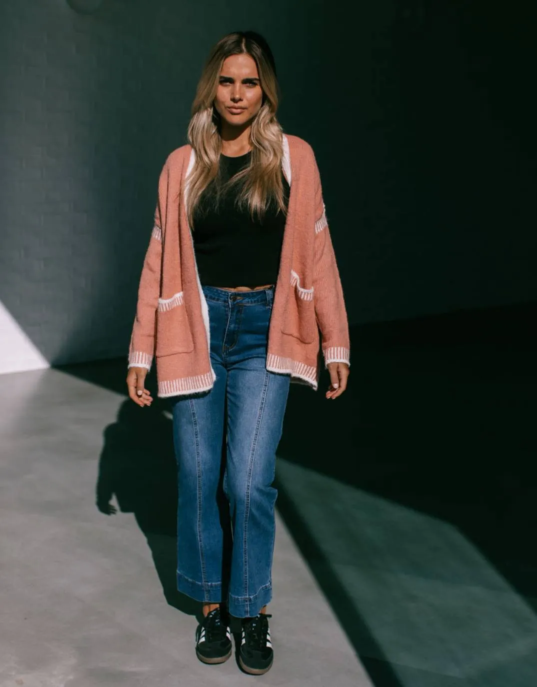 Billie Contrast Stitch Cardigan - Soft Rust/Winter White sold by White & Co product image thumbnail 3