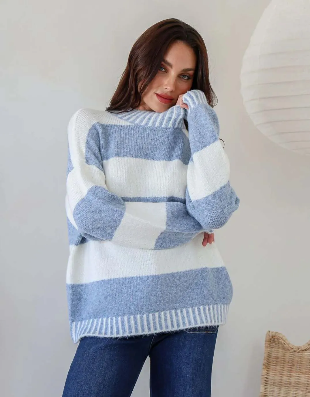 Gigi Wool Blend Stripe Knit - Blue/Winter White sold by White & Co