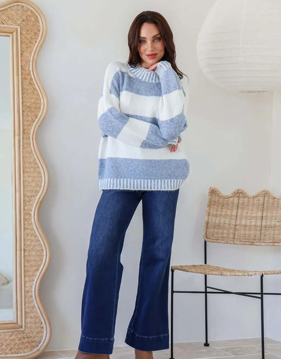 Gigi Wool Blend Stripe Knit - Blue/Winter White sold by White & Co product image thumbnail 3