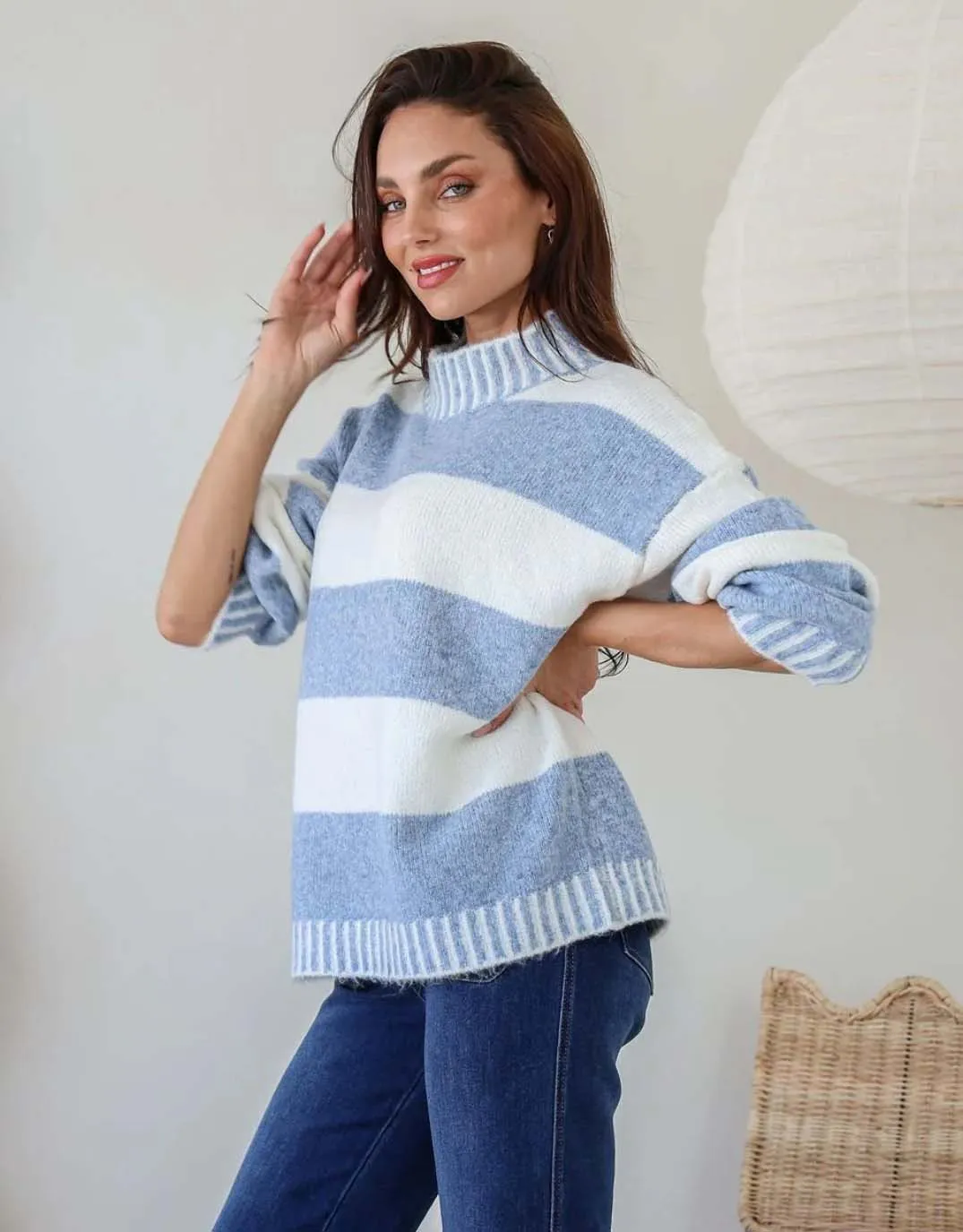 Gigi Wool Blend Stripe Knit - Blue/Winter White sold by White & Co product image thumbnail 2
