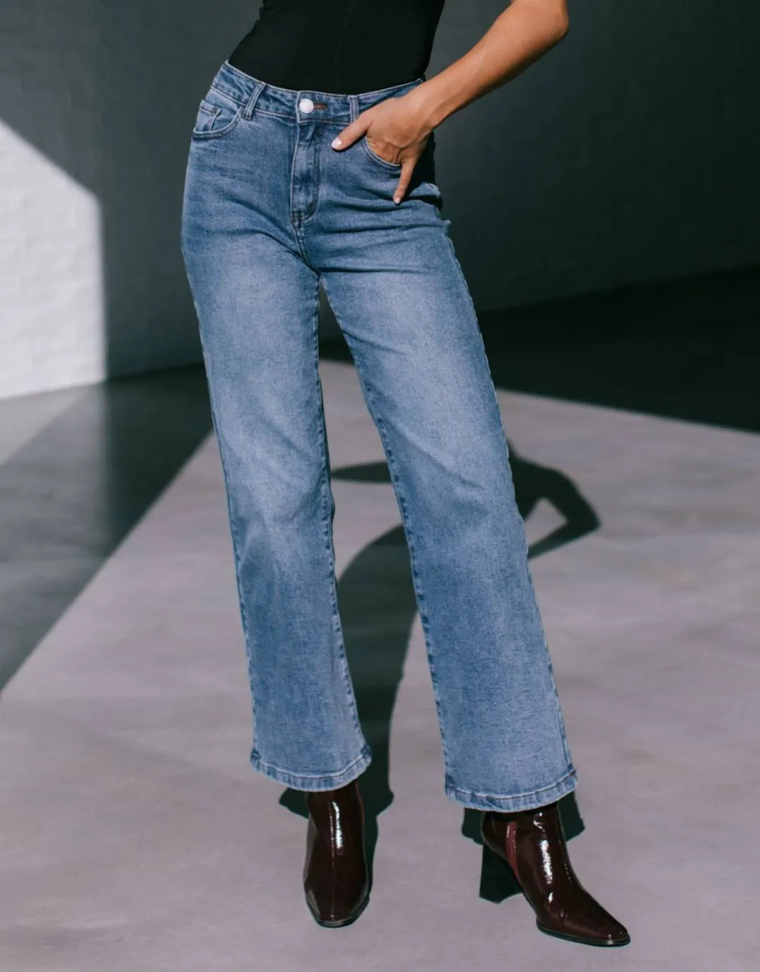 Marlowe Stretch Straight Leg Jean - Mid Wash sold by White & Co