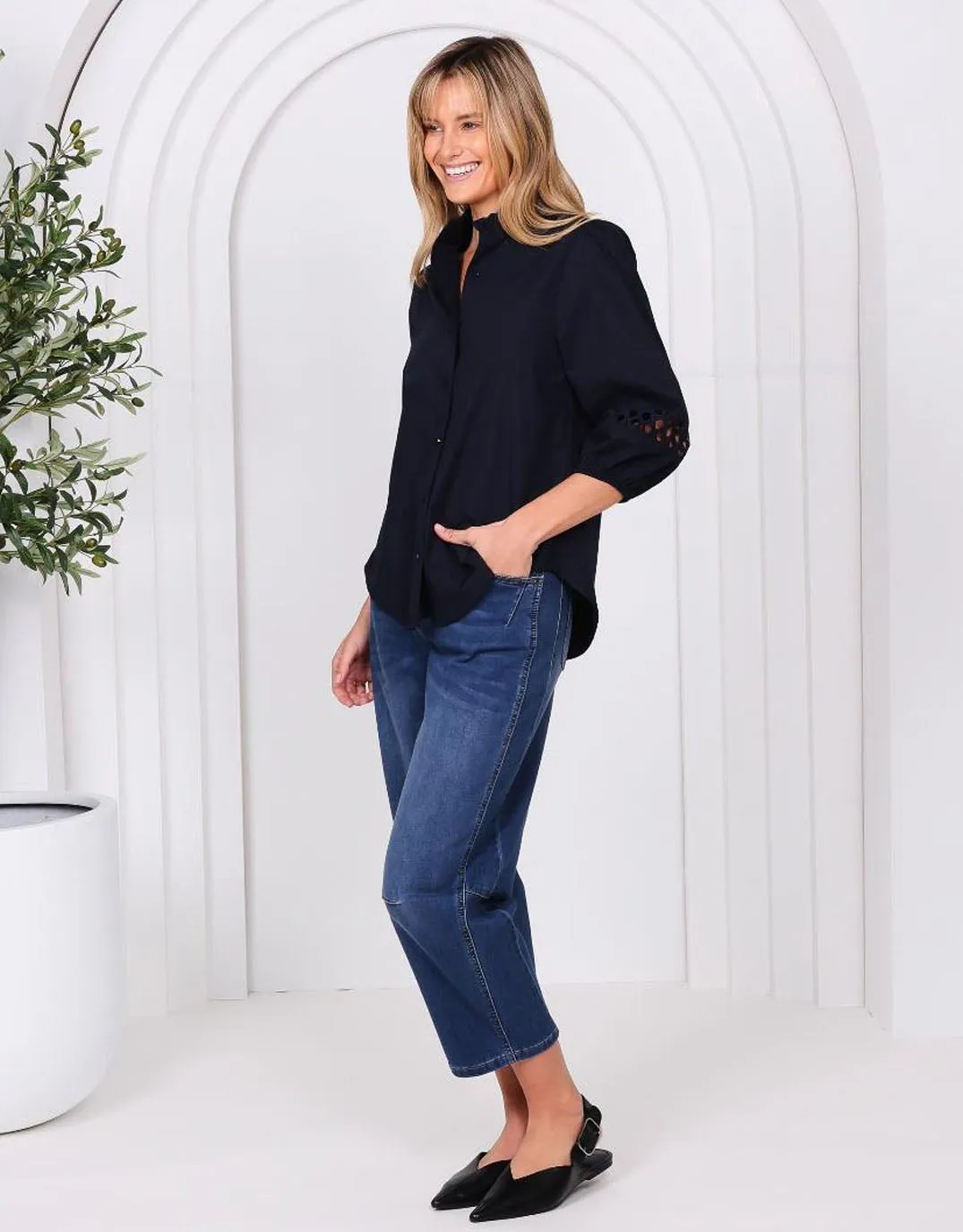 Gabrielle Cotton Blouse - Navy sold by White & Co product image thumbnail 3