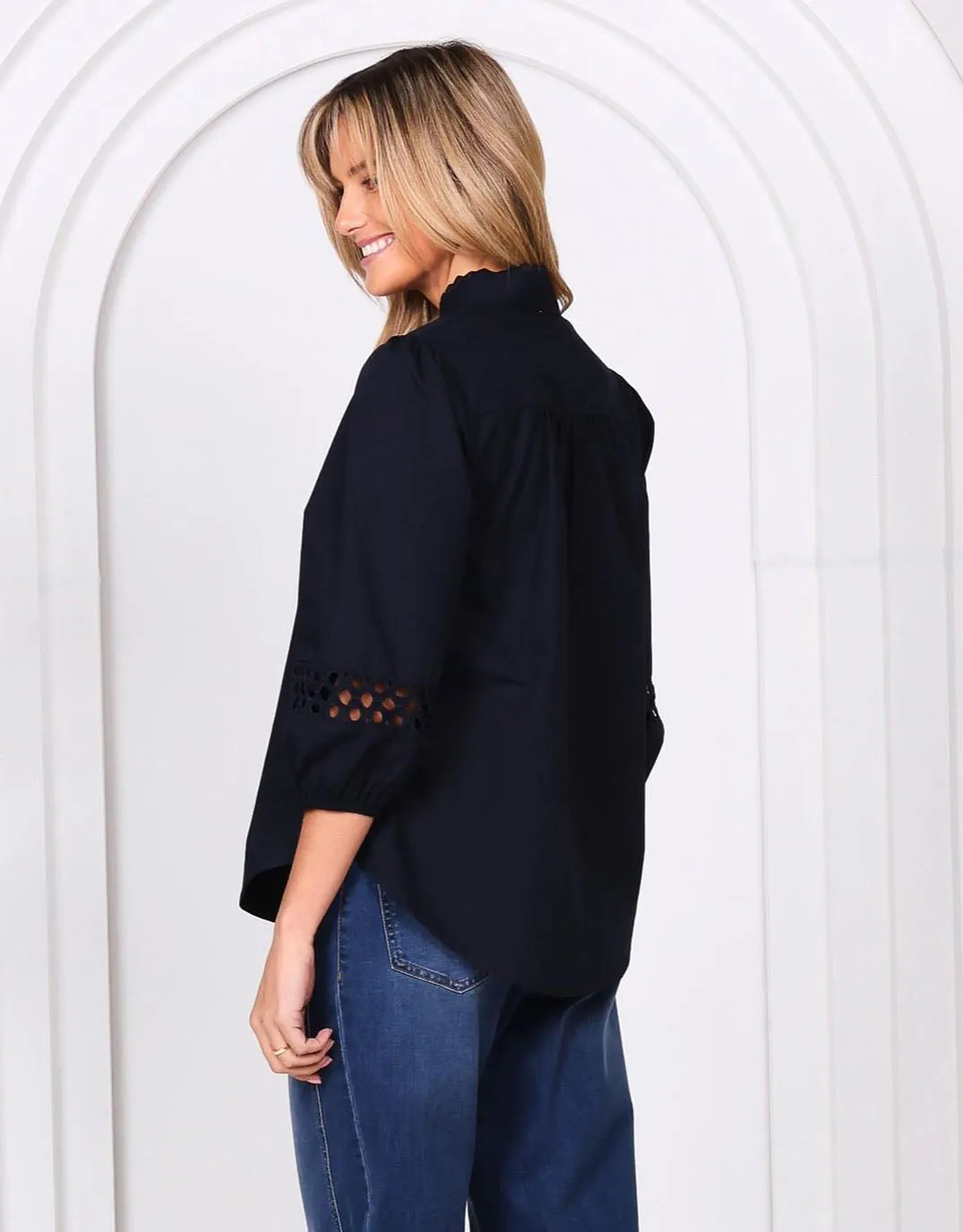 Gabrielle Cotton Blouse - Navy sold by White & Co product image thumbnail 4