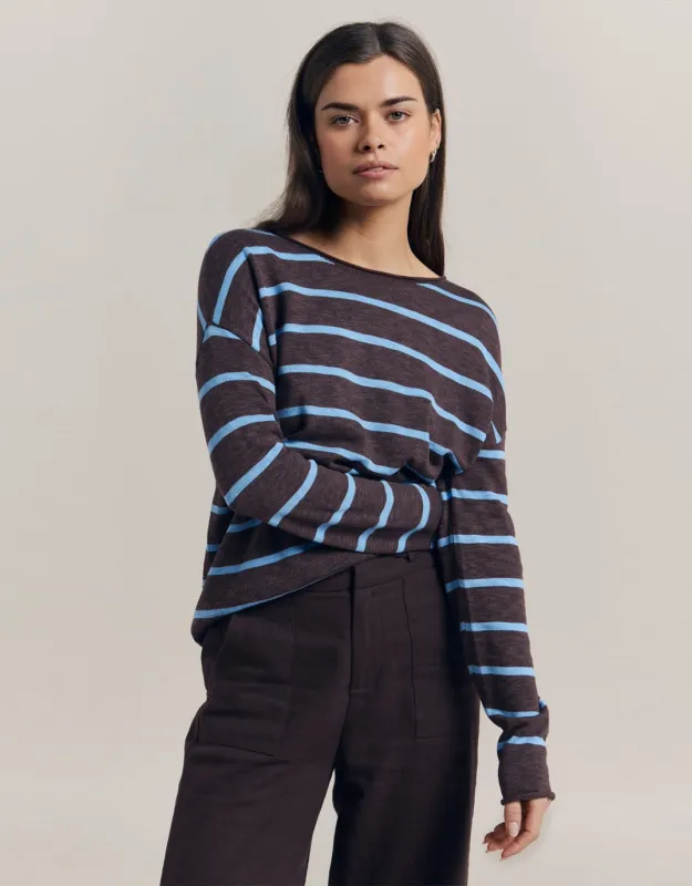 Minnie Knit Top - Chocolate/Blue sold by White & Co