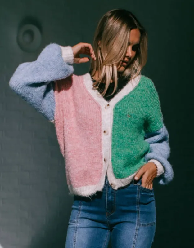 Delphine Wool Blend Cardi - Pink/Blue/Green sold by White & Co