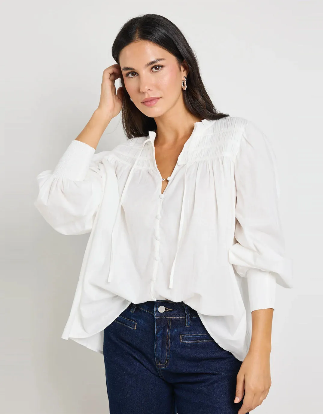 Creator Pintuck Long Sleeve Blouse - Ivory Voile sold by White & Co product image thumbnail 2