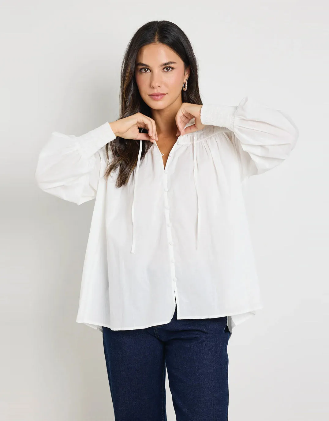Creator Pintuck Long Sleeve Blouse - Ivory Voile sold by White & Co product image thumbnail 3