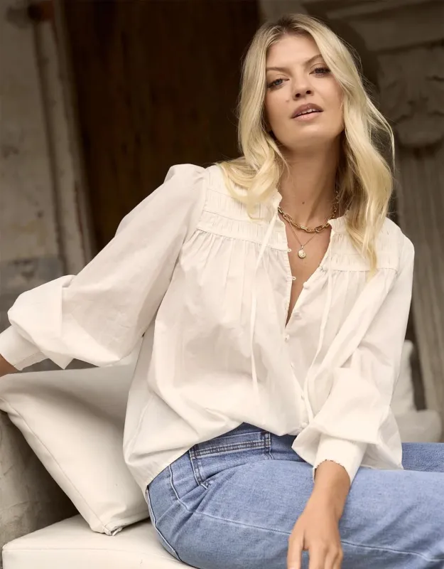 Creator Pintuck Long Sleeve Blouse - Ivory Voile sold by White & Co