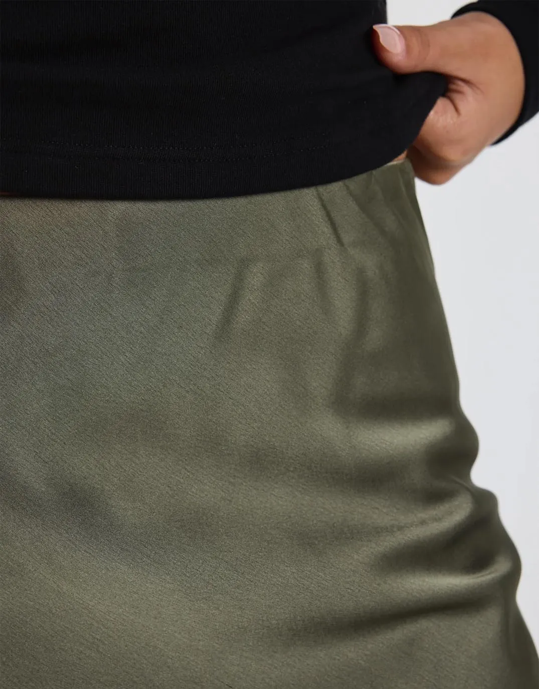 Rosette Satin Bias Midi Skirt - Khaki sold by White & Co product image thumbnail 3