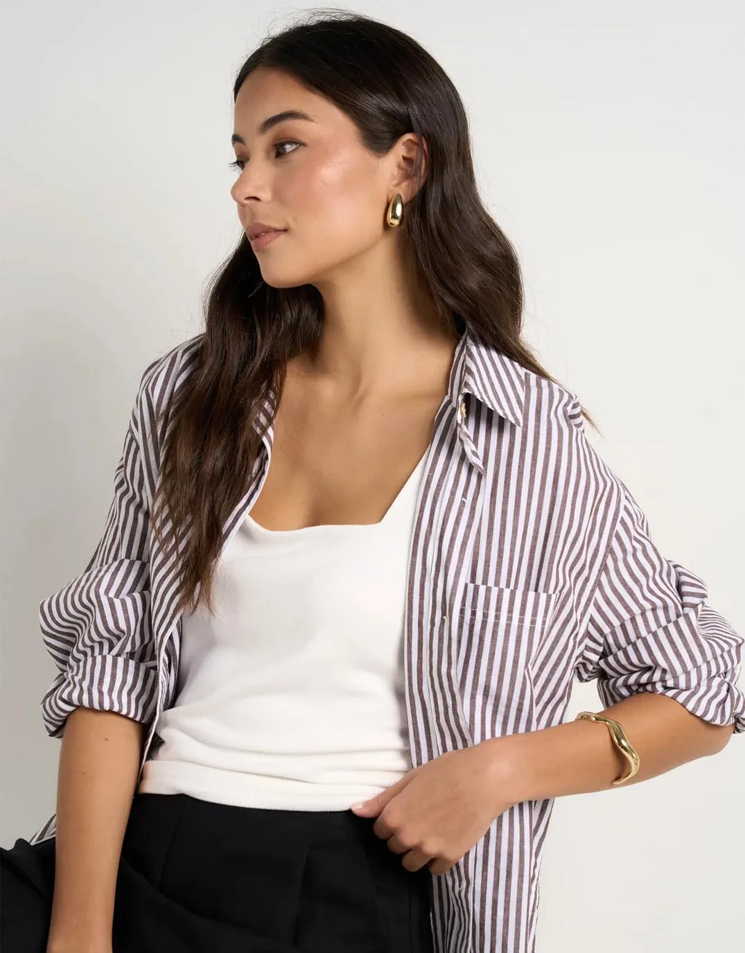You Got This Oversized Shirt - Chocolate Stripe sold by White & Co product image thumbnail 5