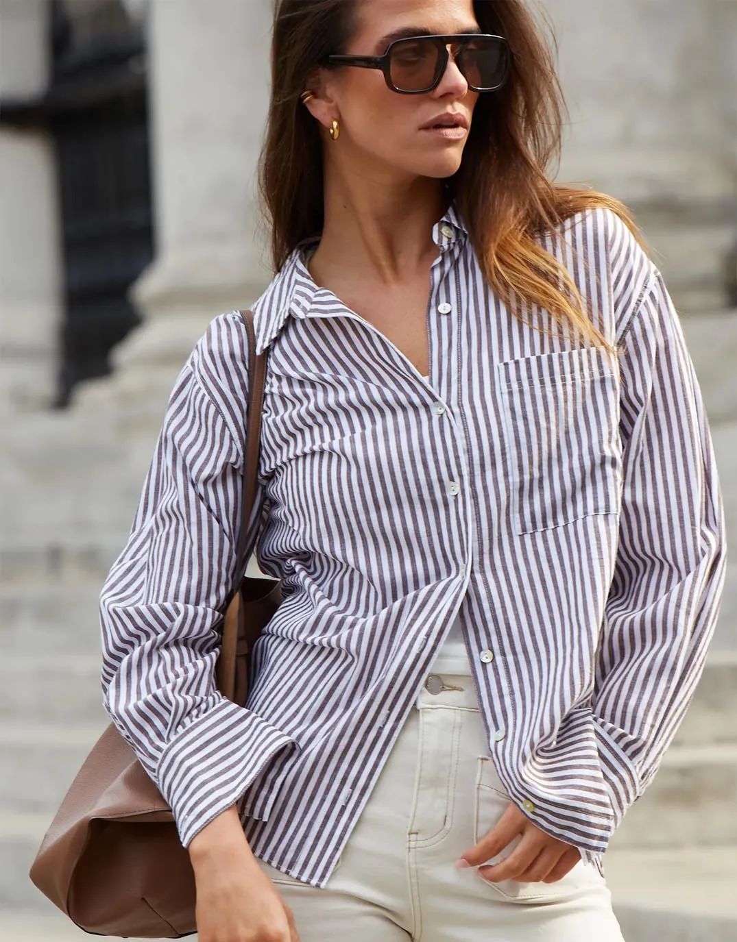 You Got This Oversized Shirt - Chocolate Stripe sold by White & Co