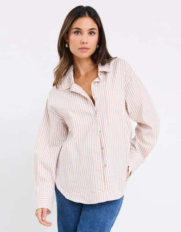 You Got This Poplin Oversized Shirt - Ecru Stripe sold by White & Co