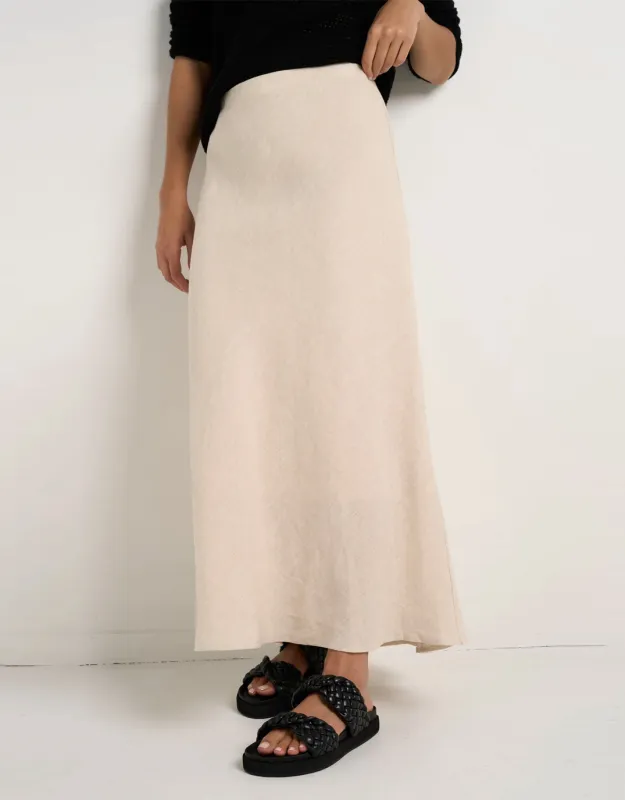 Bliss Linen Bias Midi Skirt - Natural sold by White & Co