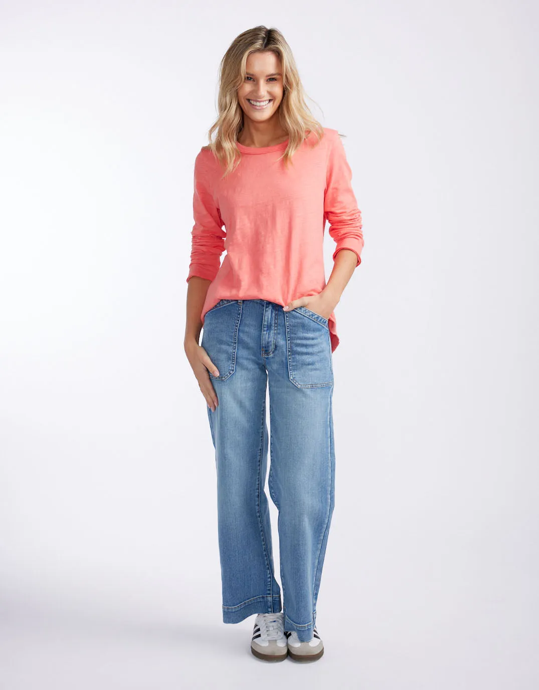 Essential Scoop Hem Long Sleeve T-Shirt - Melon sold by White & Co product image thumbnail 2