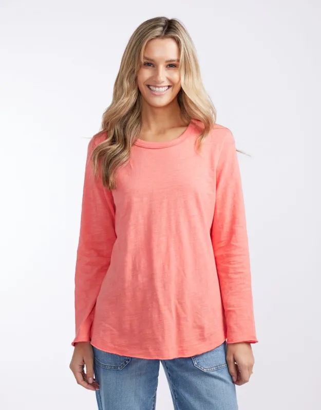 Essential Scoop Hem Long Sleeve T-Shirt - Melon sold by White & Co