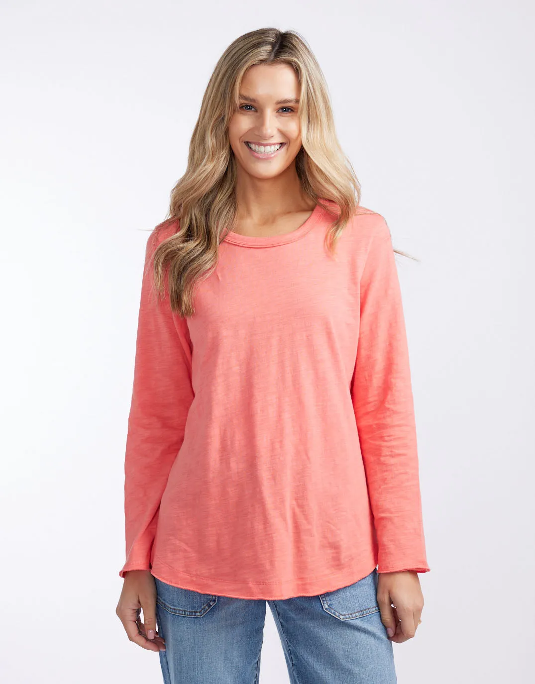 Essential Scoop Hem Long Sleeve T-Shirt - Melon sold by White & Co