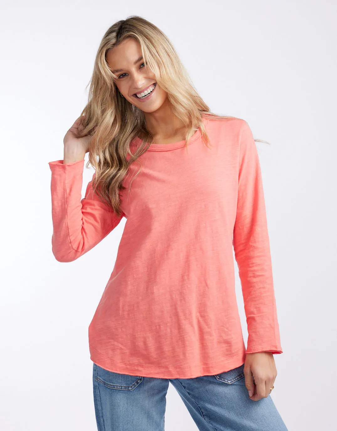 Essential Scoop Hem Long Sleeve T-Shirt - Melon sold by White & Co product image thumbnail 3