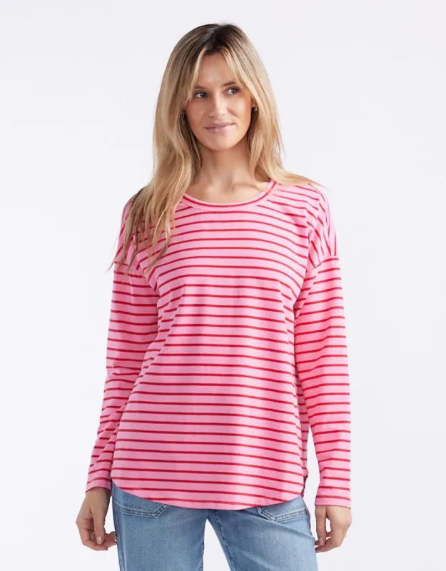 Relaxed Long Sleeve T-Shirt - Pink/Red sold by White & Co