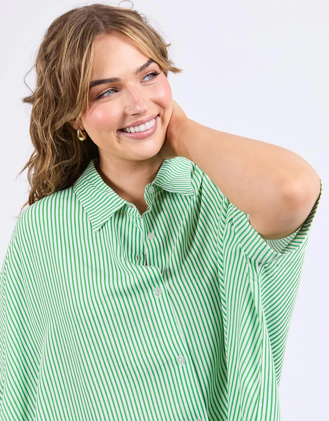 Luna Shirt - Spring Green/Marshmallow Stripe sold by White & Co product image thumbnail 5