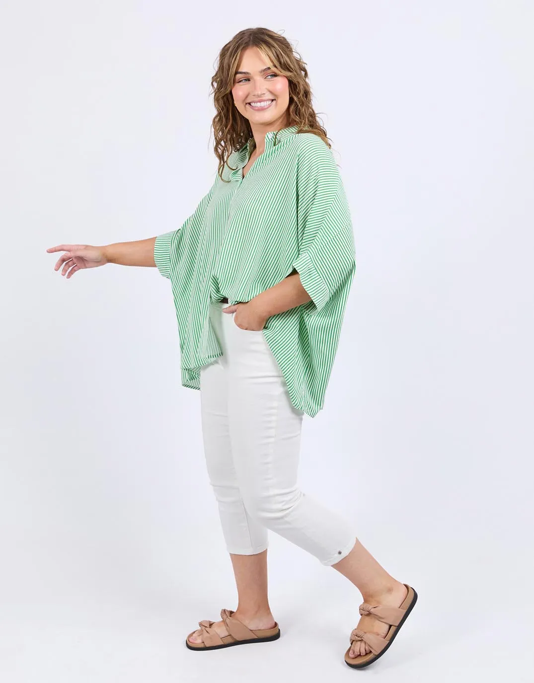 Luna Shirt - Spring Green/Marshmallow Stripe sold by White & Co product image thumbnail 3