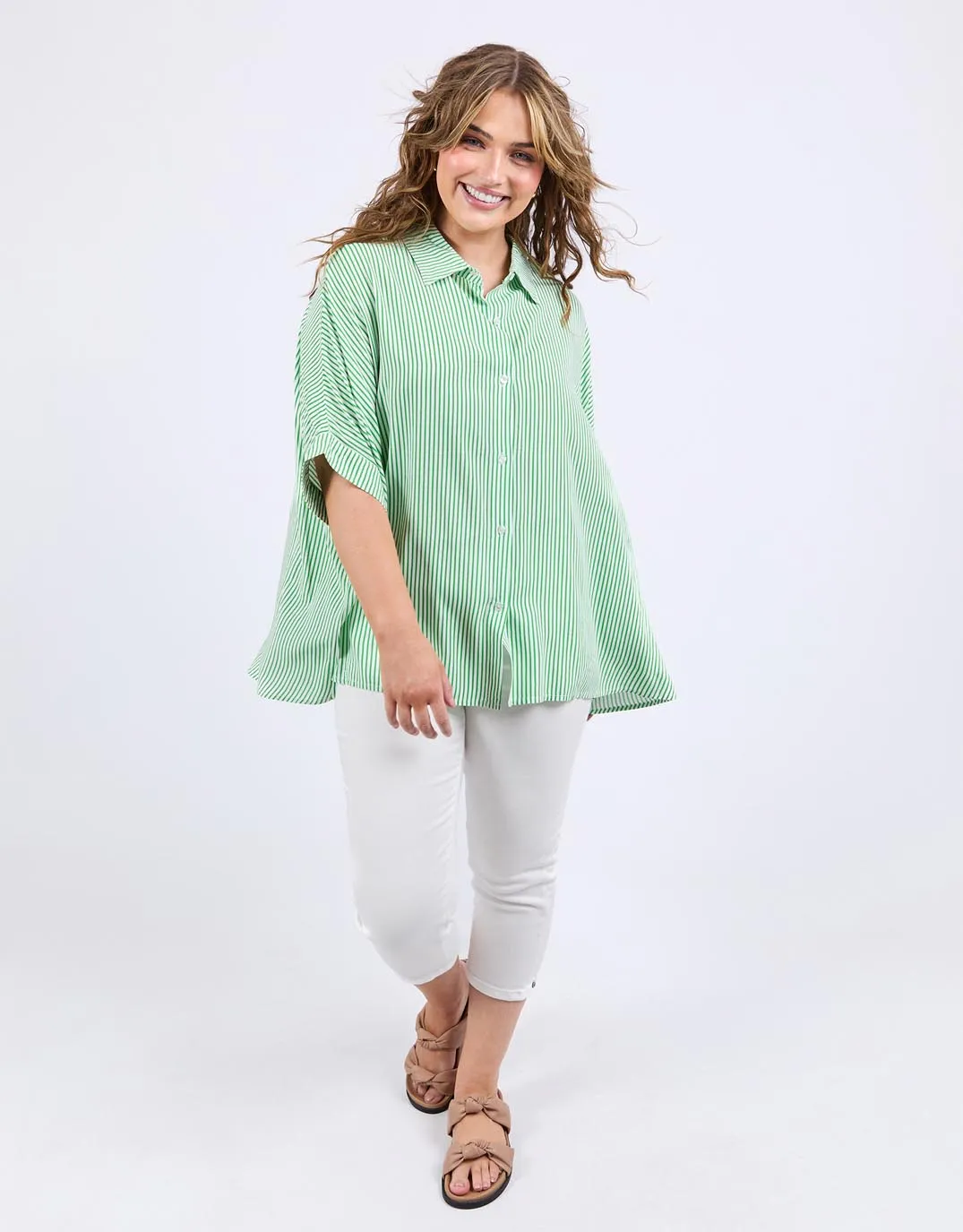 Luna Shirt - Spring Green/Marshmallow Stripe sold by White & Co product image thumbnail 2
