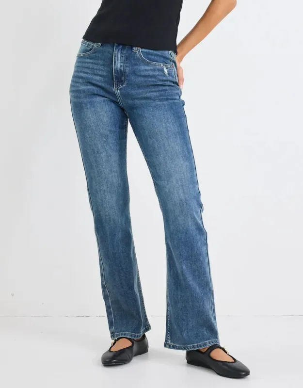 Farah High Rise Straight Leg Jeans - Mid Blue sold by White & Co