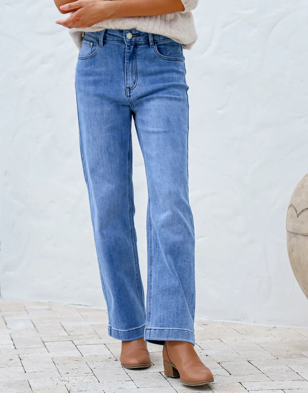 Stretch Straight Leg Jean - Light Mid Blue sold by White & Co