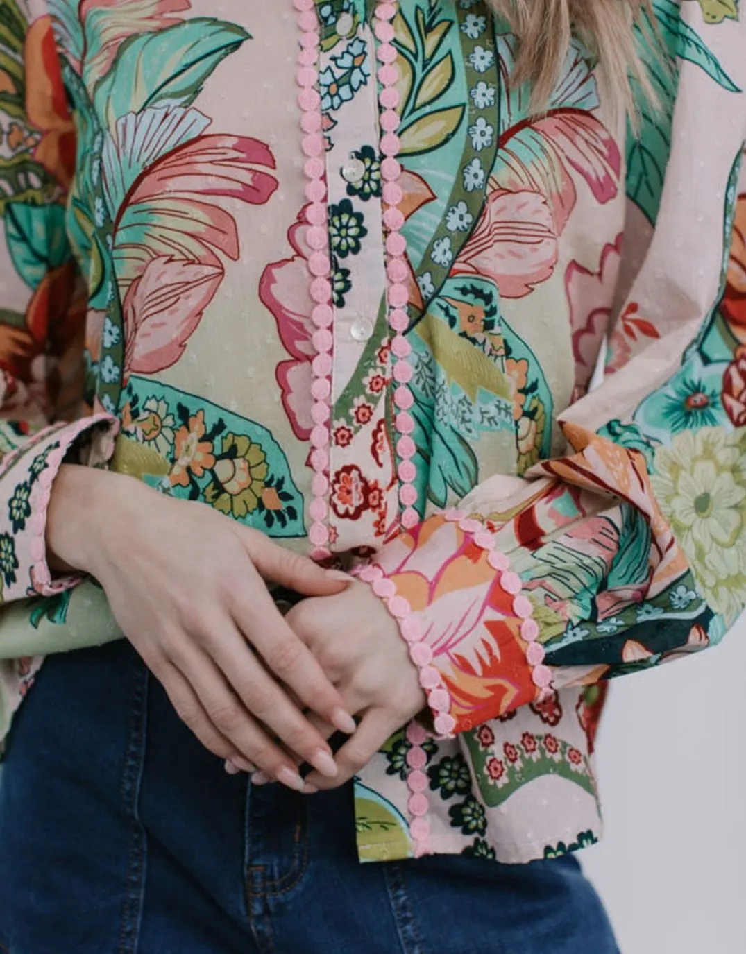 Tropezena Lace Trim Blouse - Pink/Green sold by White & Co product image thumbnail 2