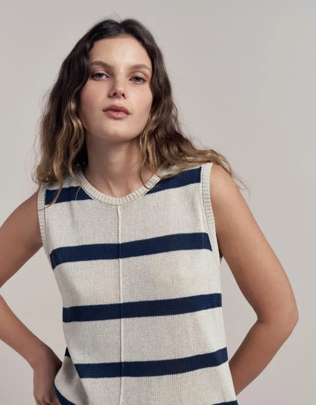 Ivy Knit Tank - Natural/Navy sold by White & Co