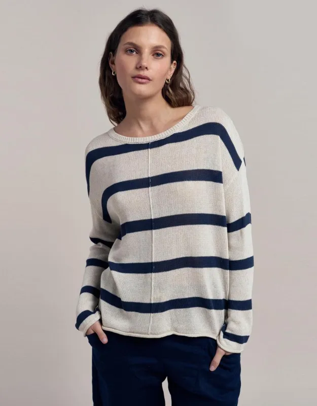 Ivy Knit Jumper - Natural/Navy sold by White & Co