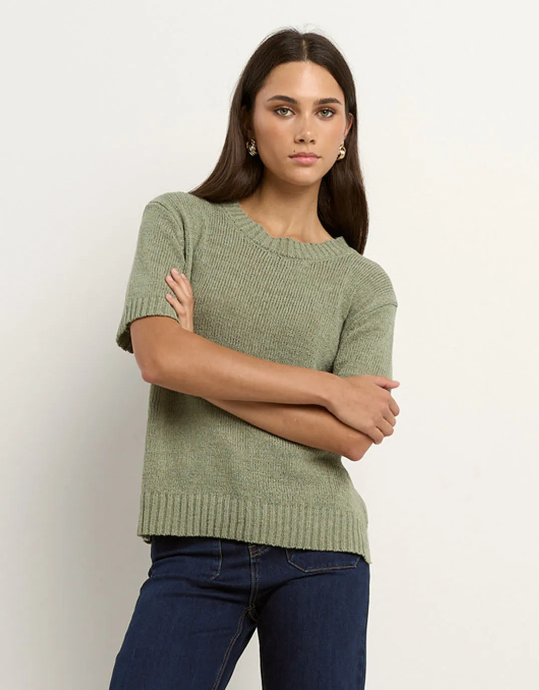 Loveable Tape Yarn Knit Tee - Sage sold by White & Co product image thumbnail 4