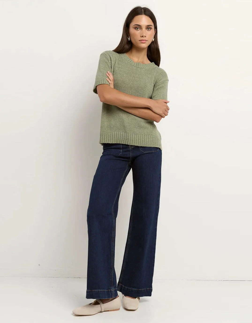 Loveable Tape Yarn Knit Tee - Sage sold by White & Co product image thumbnail 3