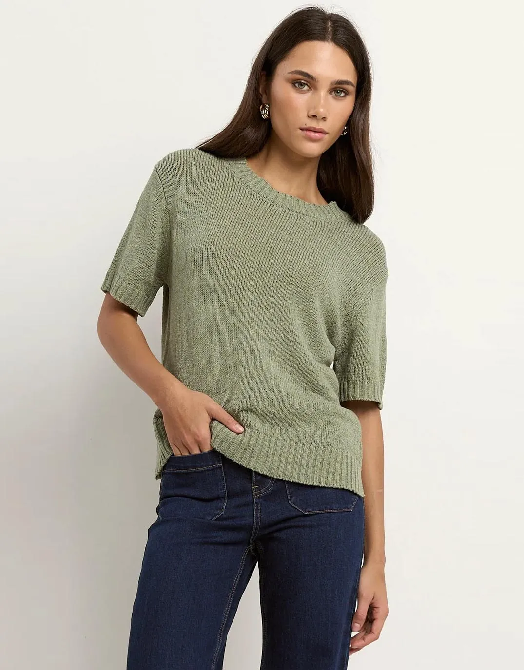 Loveable Tape Yarn Knit Tee - Sage sold by White & Co