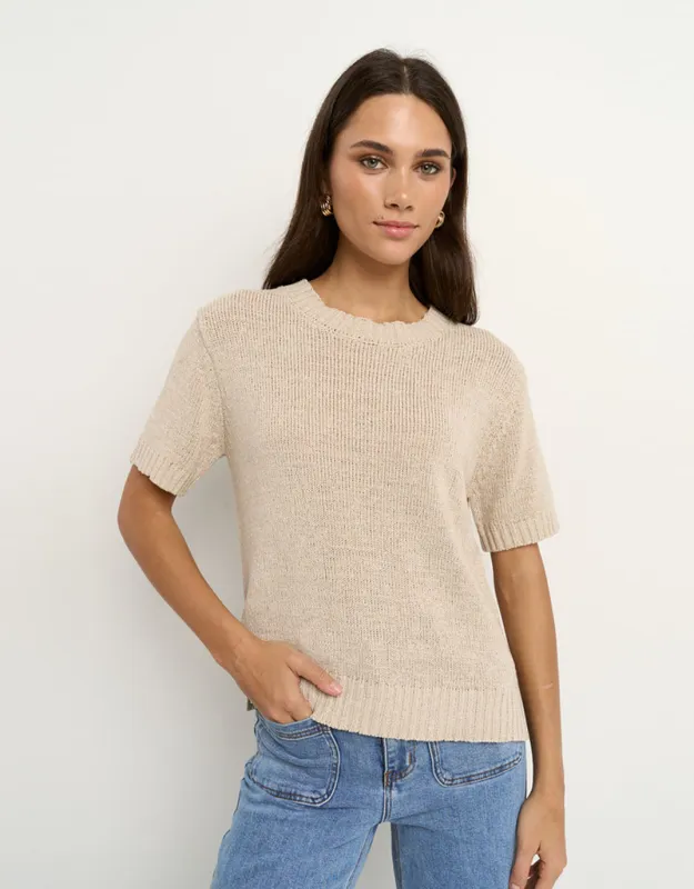 Loveable Tape Yarn Knit Tee - Natural sold by White & Co