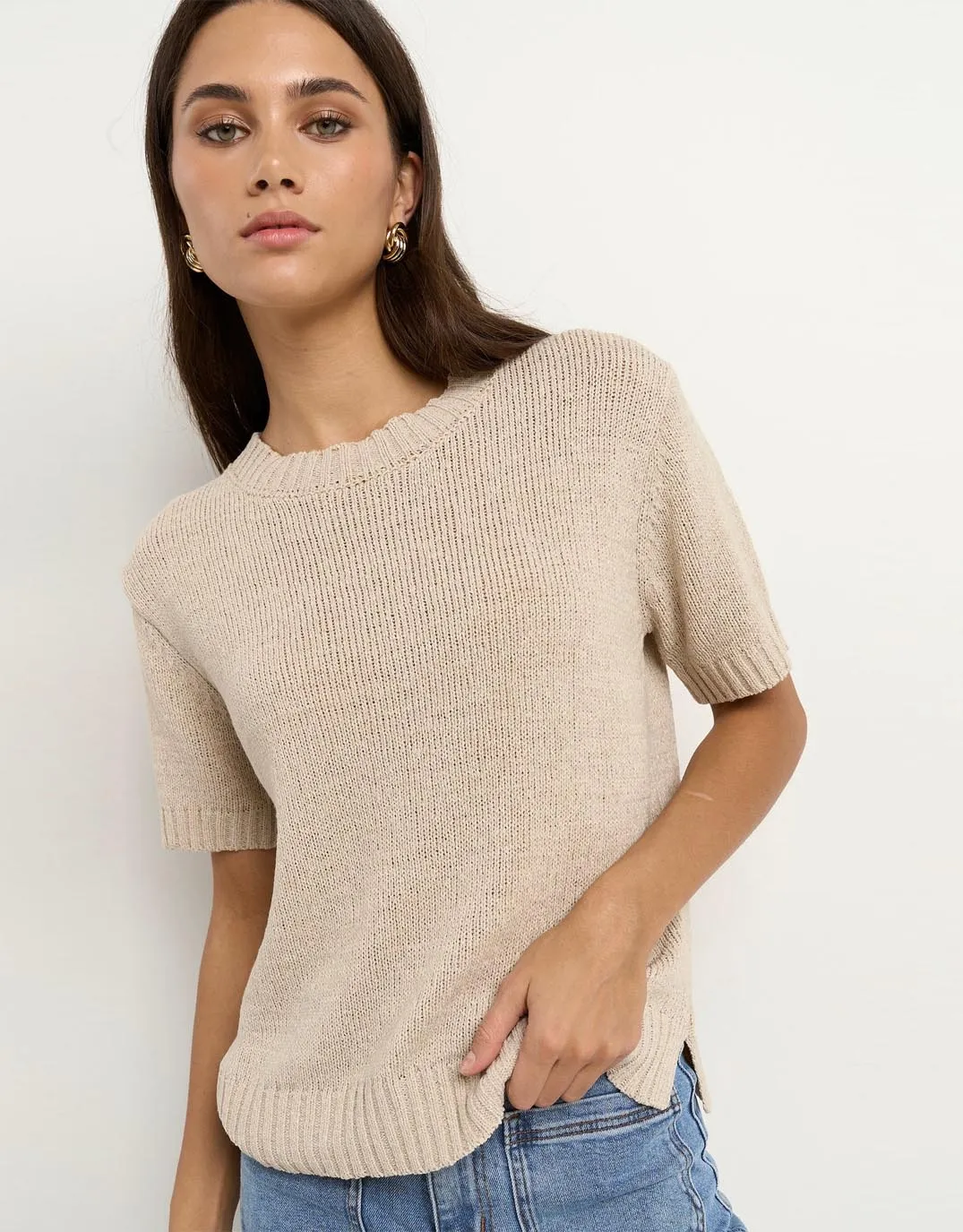Loveable Tape Yarn Knit Tee - Natural sold by White & Co product image thumbnail 4