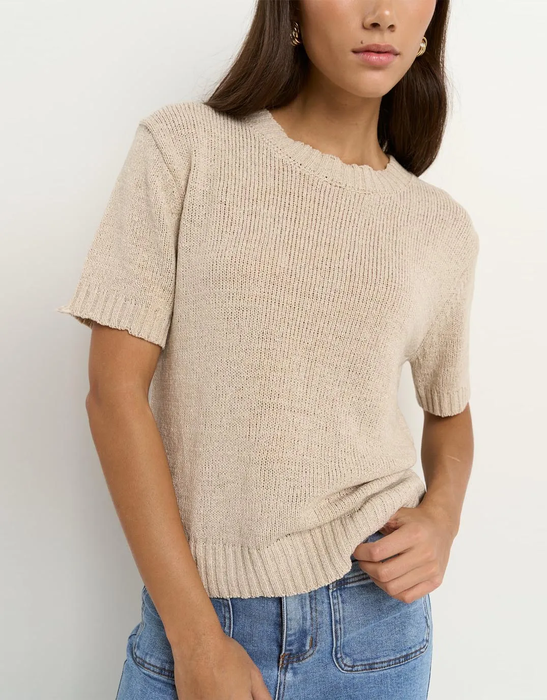 Loveable Tape Yarn Knit Tee - Natural sold by White & Co product image thumbnail 5