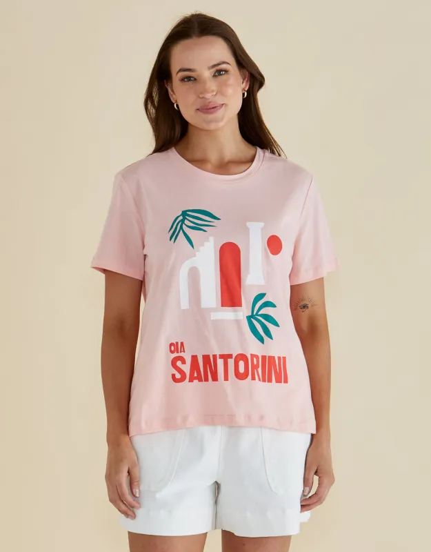 Ellia Crew Tee - Santorini Print Pink sold by White & Co