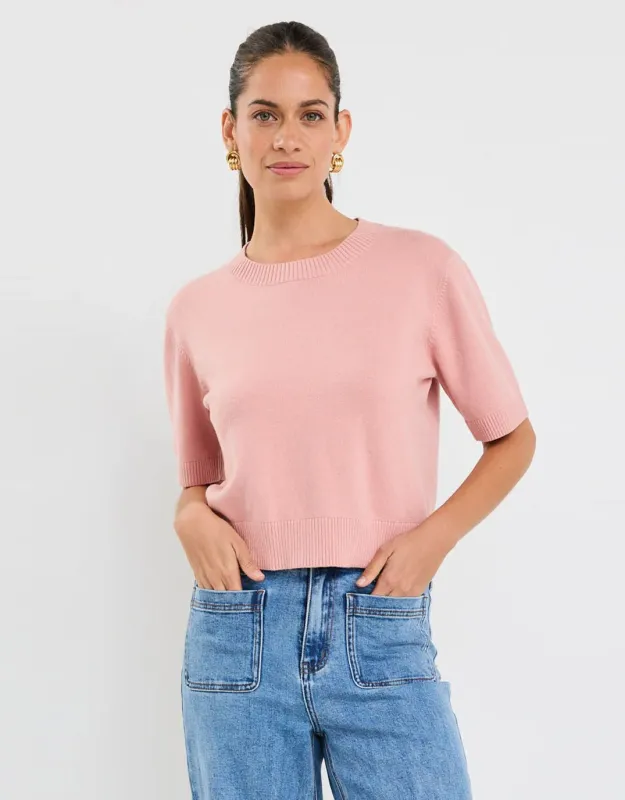 Topic Cashmere Blend Soft Knit Tee - Blush sold by White & Co