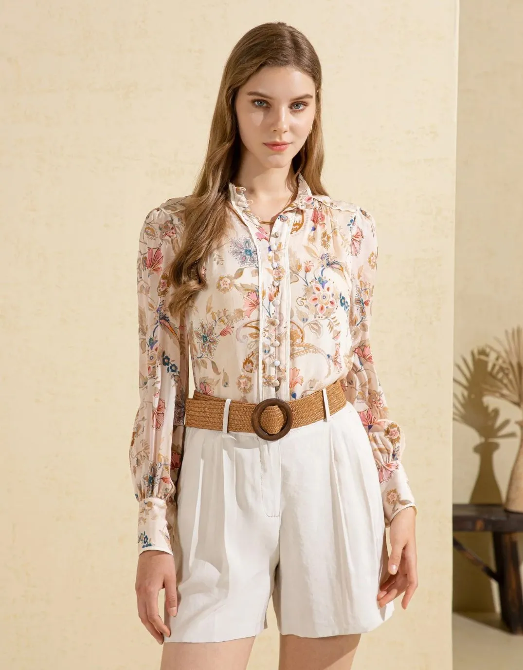 Alexandra Top - Beige Print sold by White & Co