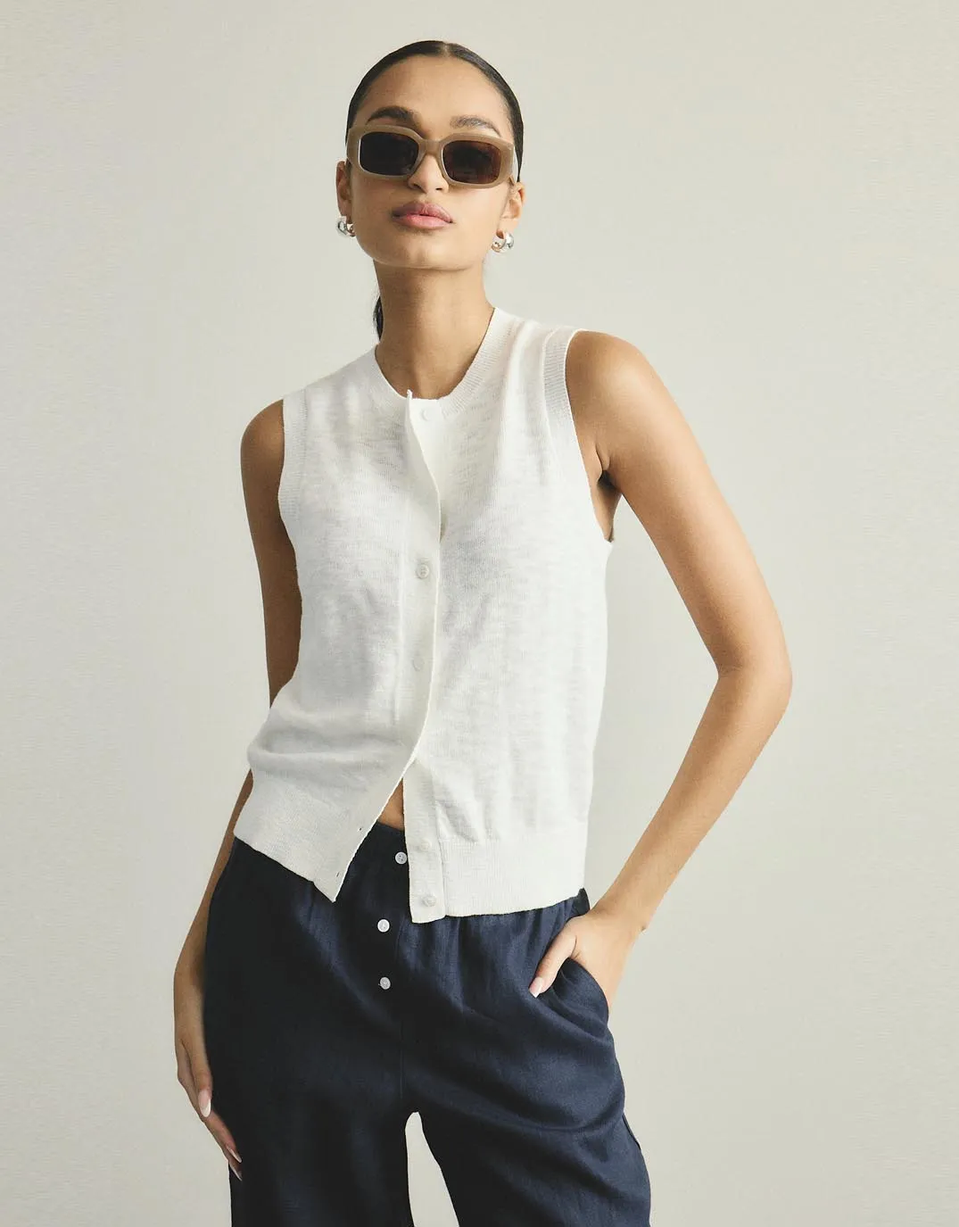 Kyra Button Tank - White sold by White & Co product image thumbnail 4