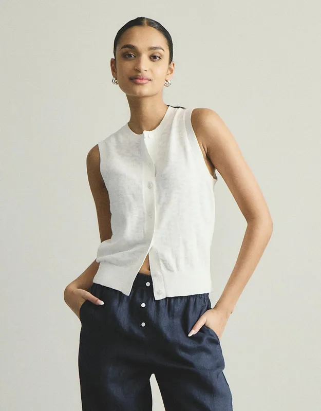 Kyra Button Tank - White sold by White & Co