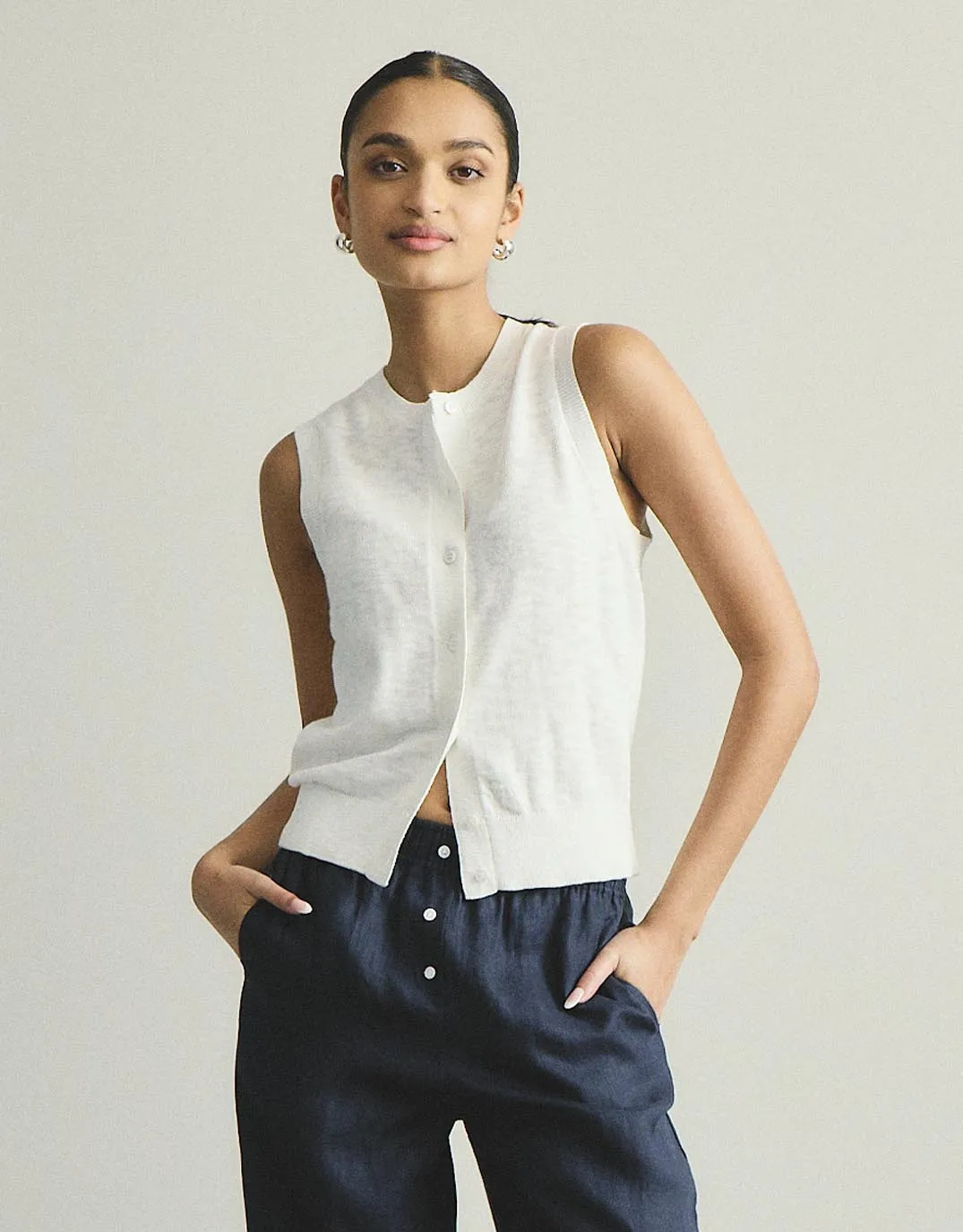 Kyra Button Tank - White sold by White & Co