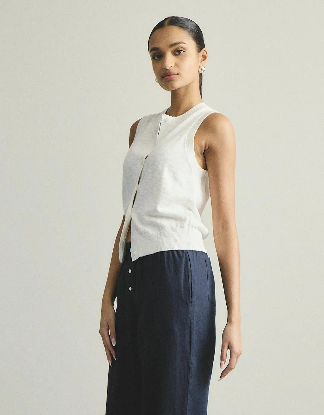 Kyra Button Tank - White sold by White & Co product image thumbnail 3