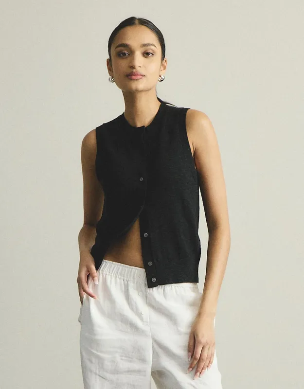 Kyra Button Tank - Black sold by White & Co