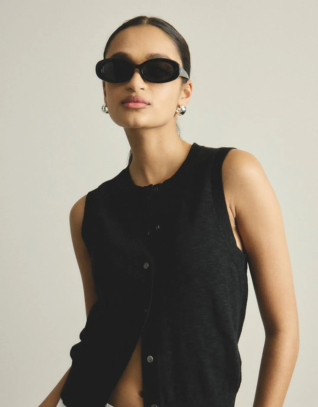 Kyra Button Tank - Black sold by White & Co product image thumbnail 4